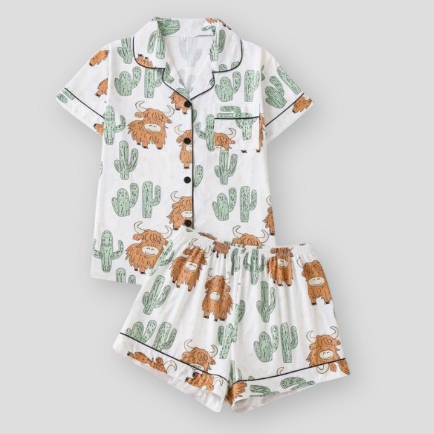 The Maple Boutique | Highland Cow Cactus Women's Pajama Set