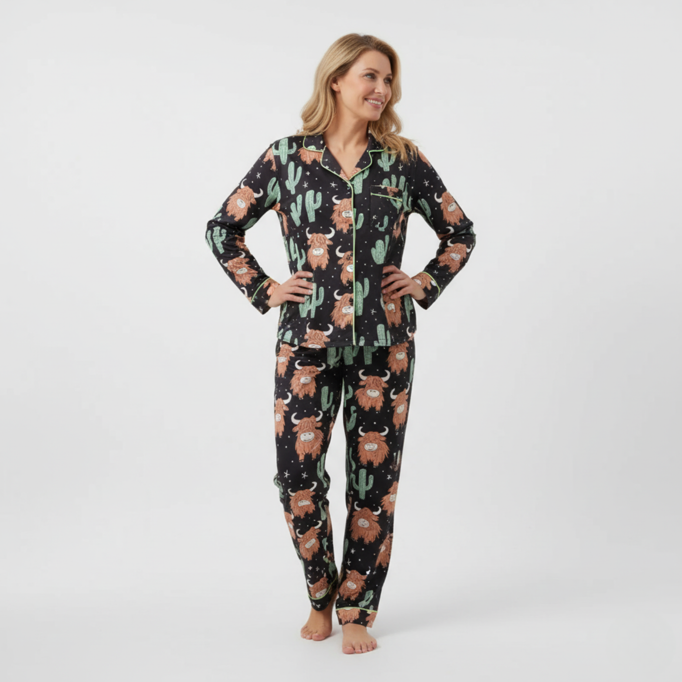 The Maple Boutique | Highland Cow Cactus Women's Pajama Set