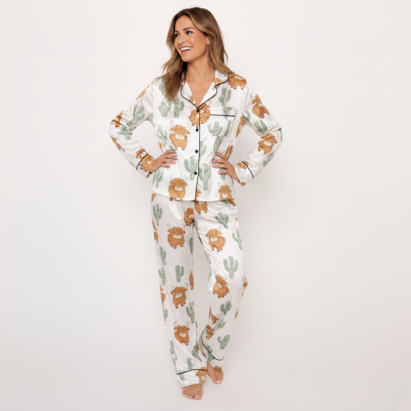 The Maple Boutique | Highland Cow Cactus Women's Pajama Set
