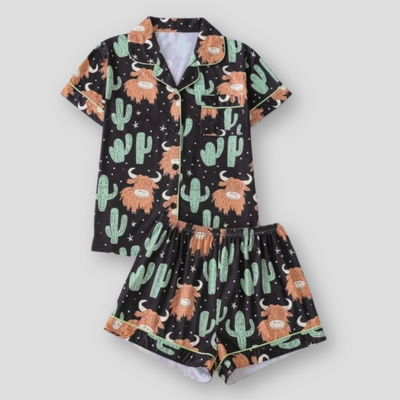 The Maple Boutique | Highland Cow Cactus Women's Pajama Set